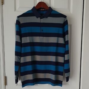 Men's Striped Polo Shirt - Blue and Gray
